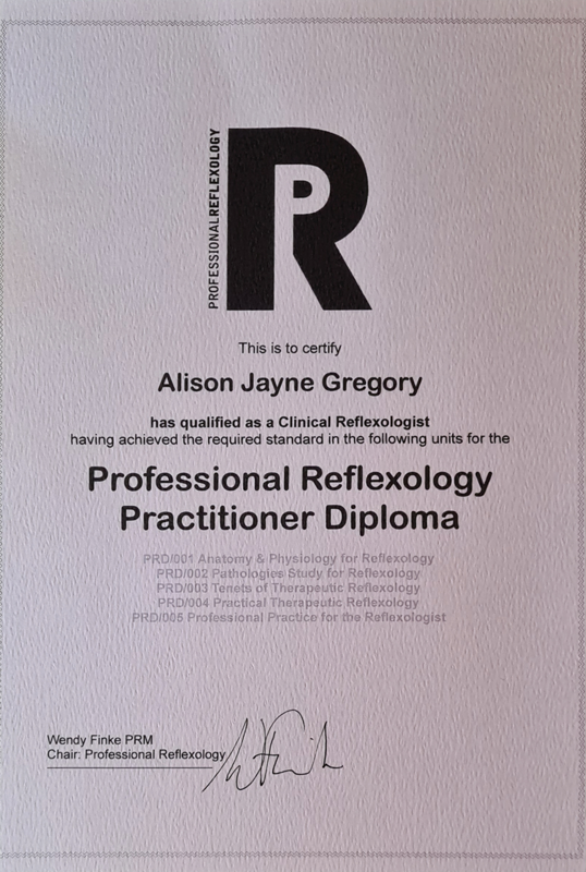 Reflexology Diploma certificate